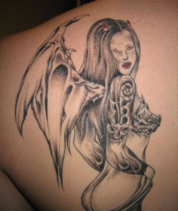 Angel Girl Devil Tattoo Deisgn