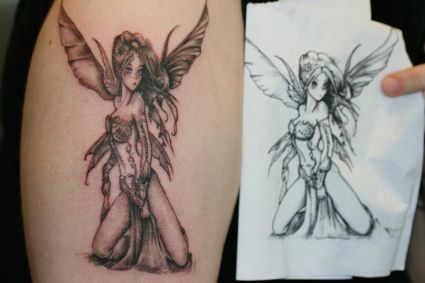 Fairy Sit On Knee Tattoos