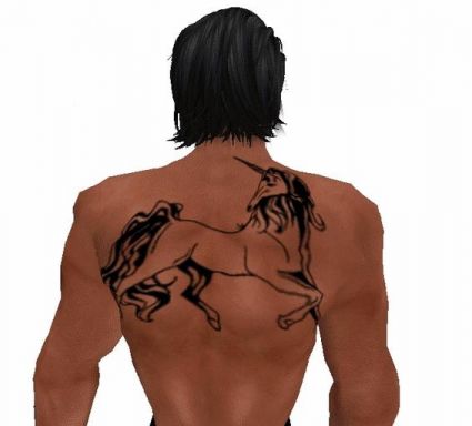 Unicorn Tattoo On Back Of Man