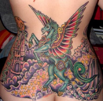 Unicorn Tattoo On Lower Back