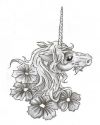 unicorn head and flower tattoo