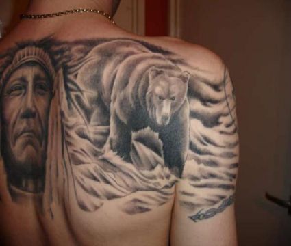 Bear And Man Portrait Tattoo