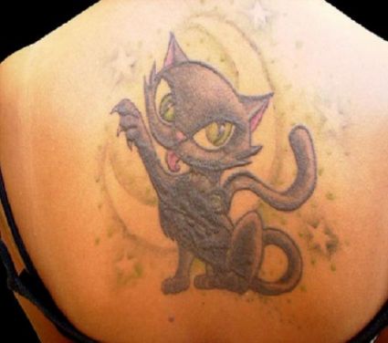 Cat Pic Tattoo On Back