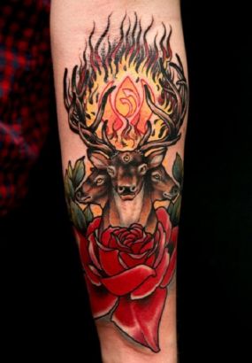 Deer And Lotus Tattoo