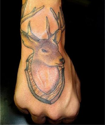 Deer Head Tattoo On Back Hand