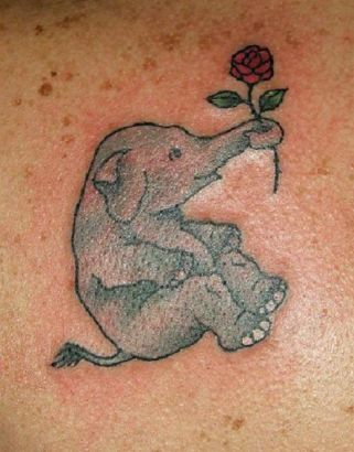 Elephant With Rose Tattoo