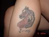 horse head tattoo image on leg