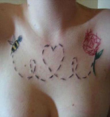 Bee Love Tattoo On Chest