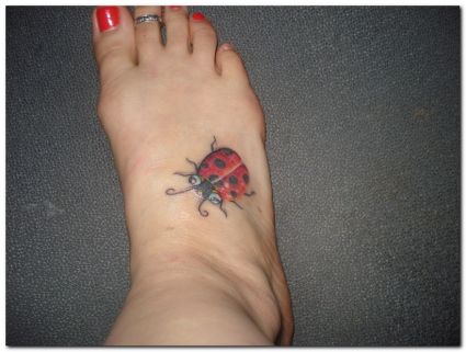 Ladybug Image Tattoo On Feet