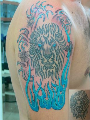 Flaming Lion Tattoo On Arm