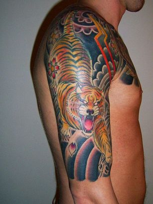 Tiger Tattoo On Right Sleeve
