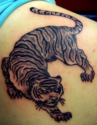 Tiger Tattoos On Right Shoulder Blade