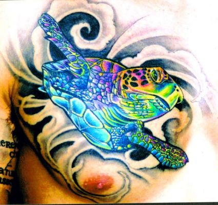 Turtle Tattoo On Side Chest