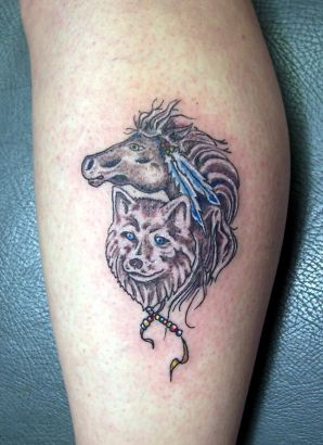 Wolf Head And Horse Tattoo