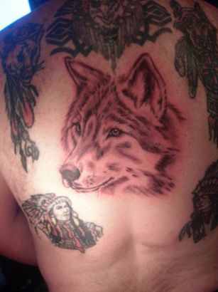 Wolf And Native Tattoo On Back
