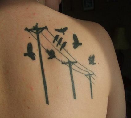 Birds Sit On Electricity Wire Tattoo