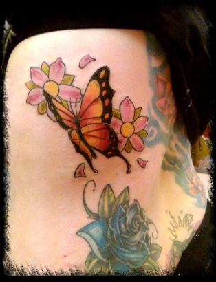 Butterfly And Flowers Pic Tattoo