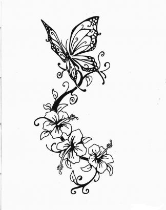 Butterfly And Hibiscus Flower Pic Tattoo