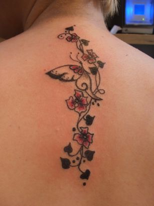 Butterfly And Flower Vine Tattoo