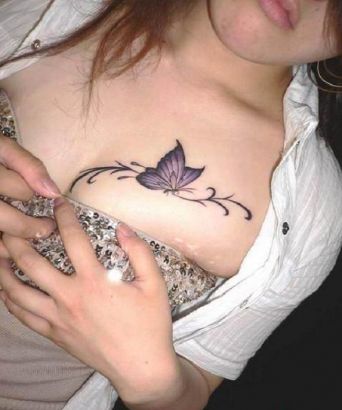 Butterfly Picture Tattoo On Breast