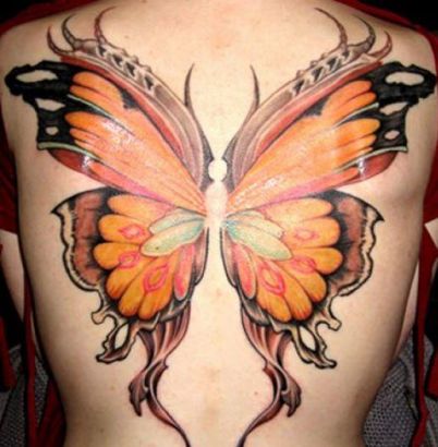 Large Butterfly Pic Tattoo On Back
