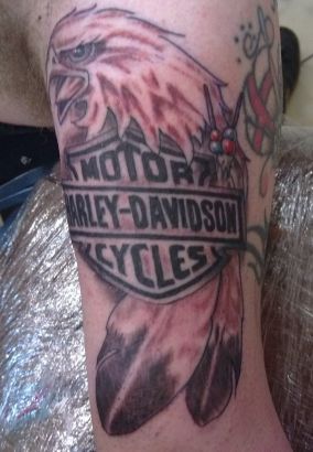 Eagle And Harley Davidson Tag Tattoo