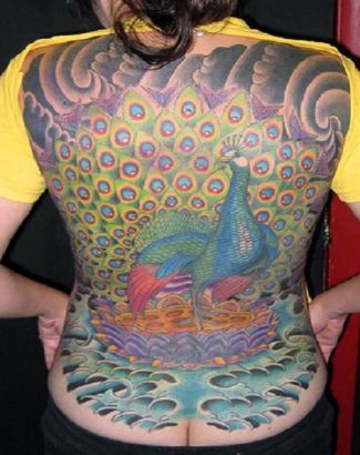 Peacock Pic Tattoo On Full Back