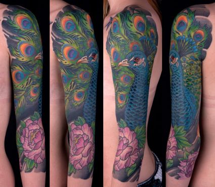 Peacock Tattoo On Sleeve
