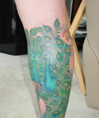 Peacock Tattoos On Calf