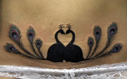 Peacock Pic Tattoo On Lower Stomach