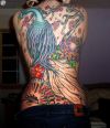 peacock and cherry blossom tattoo on back