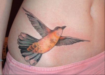 Bird Pic Tattoo On Side Stomach