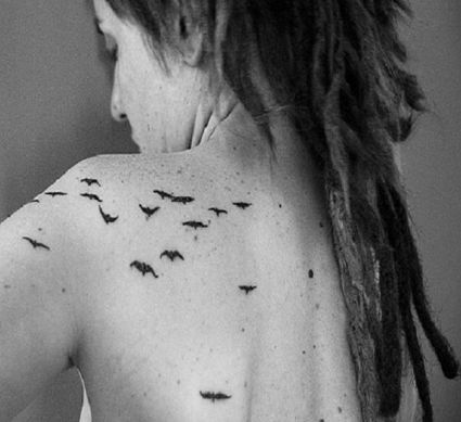 Birds Flying Pics Tattoo On Back Of Girl