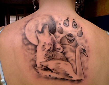 Swan Girl's Back Tattoo