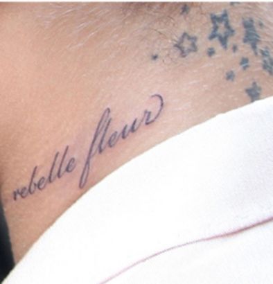 Rihanna Rebelle Fleu Side Neck Tattoo