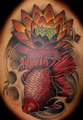 Asian Flower And Fish Tats