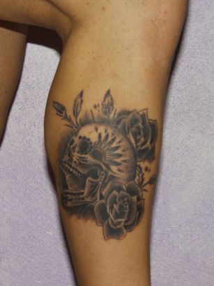 Mexican Skull And Flower Tattoo