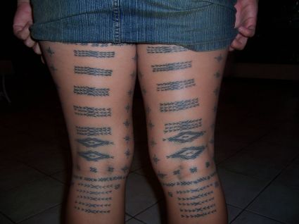 Polynesian Tattoo On Back Thigh