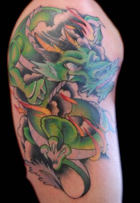 Green Dragon Pics Tattoo On Arm