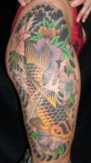 koi fish tattoos on  leg