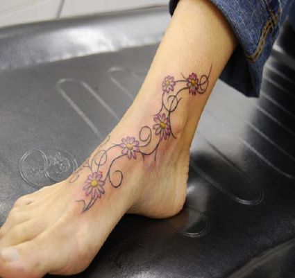 Daisy Flower Vine Tattoo On Ankle