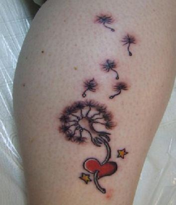 Dandelion Flower And Heart Tattoo