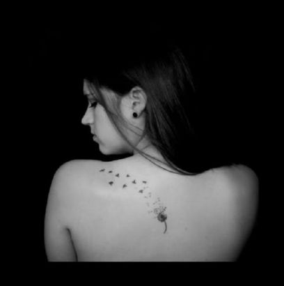 Dandelion Flower Tattoos On Back Of Girl
