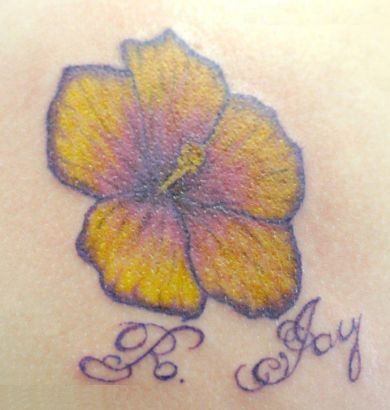 Hibiscus And Text Tattoo
