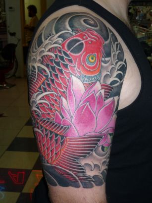 Japanese Koi Fish And Lotus Tattoo