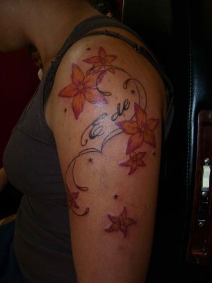 Flower And Small Star Tattoo