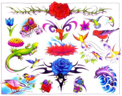 Rose,animal And Bird Tattoo