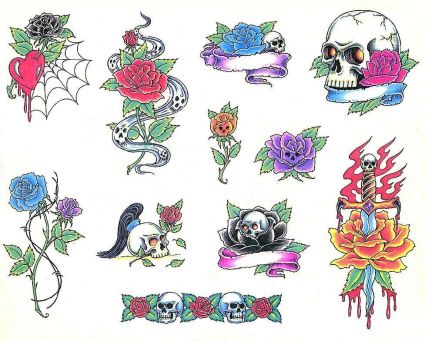 Rose,dagger And Skull Tattoo