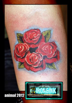 4 Roses Tatto Inked On Leg