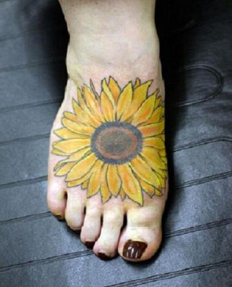 Sunflower Pic Tattoo On Feet